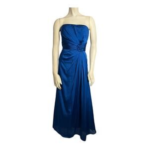 Monique Lhuillier Bridesmaid Blue Satin Strapless Gown Dress Formal 8